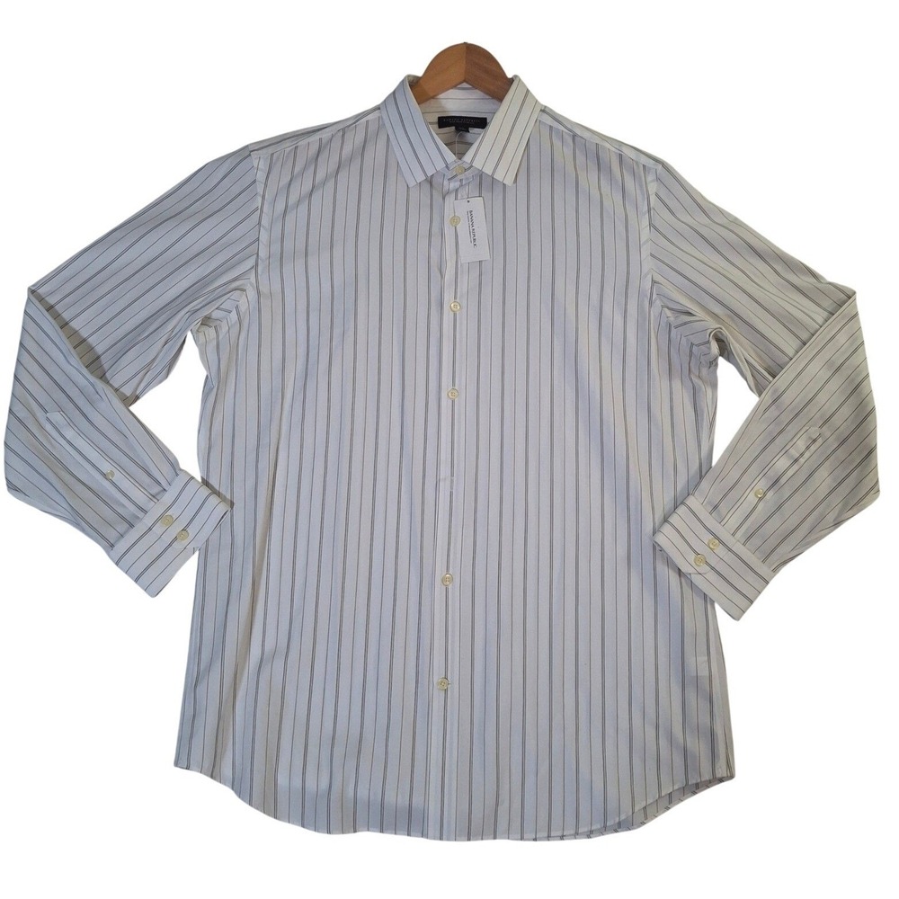 Banana Republic Non Iron Slim Fit Dress Shirt Mens XL White Striped Cotton NWT
